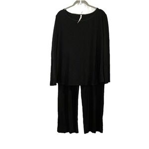 Soma Pajama Set XL Black Brushed Cozy Knit 2-Piece Pockets Wide Leg Stretch